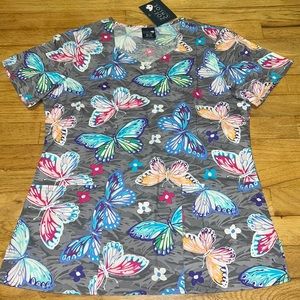 NWT Zoe & Chloe Butterfly Scrub Top